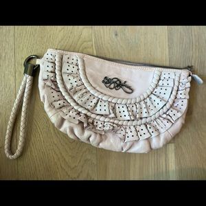 Pale Pink Leather Betsey Johnson Wristlet
